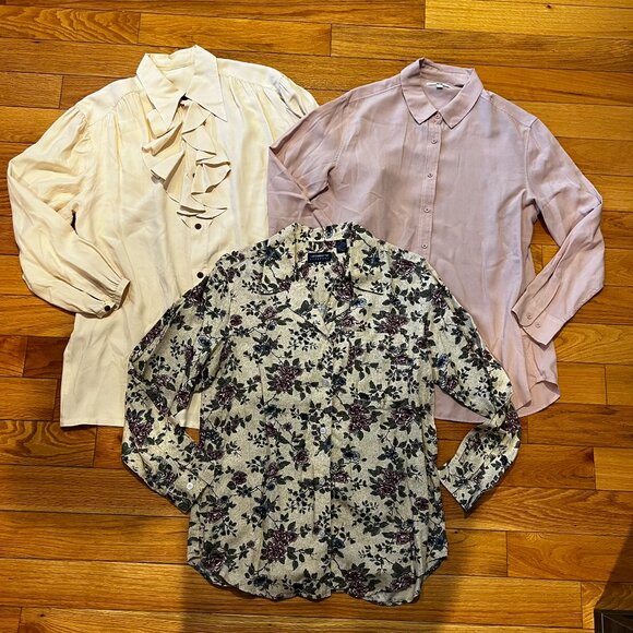Liz Claiborne Lizsport Uniqlo Floral Ruffle Long Sleeve Collared Shirt -Lot of 3 - Picture 1 of 15